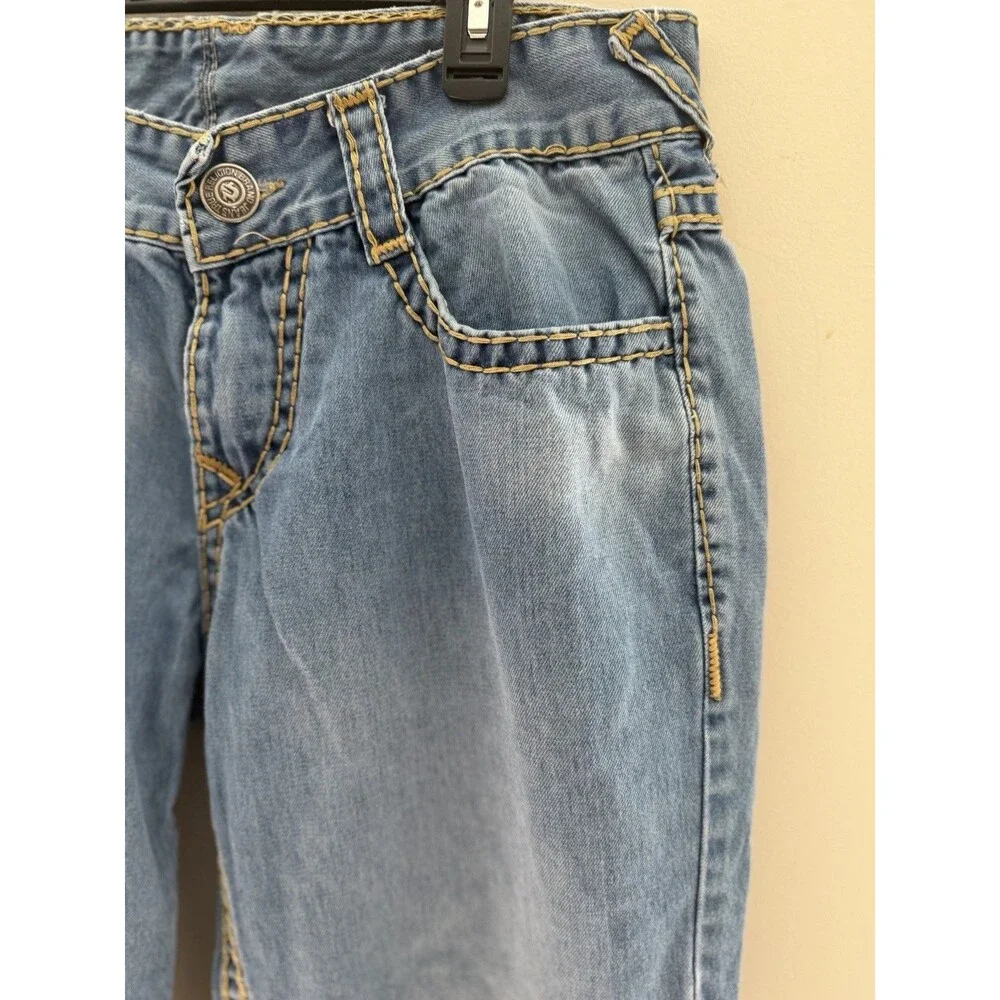 True Religion Jeans Men 34 Light Blue Big T Embroidered Straight Made in Vietnam